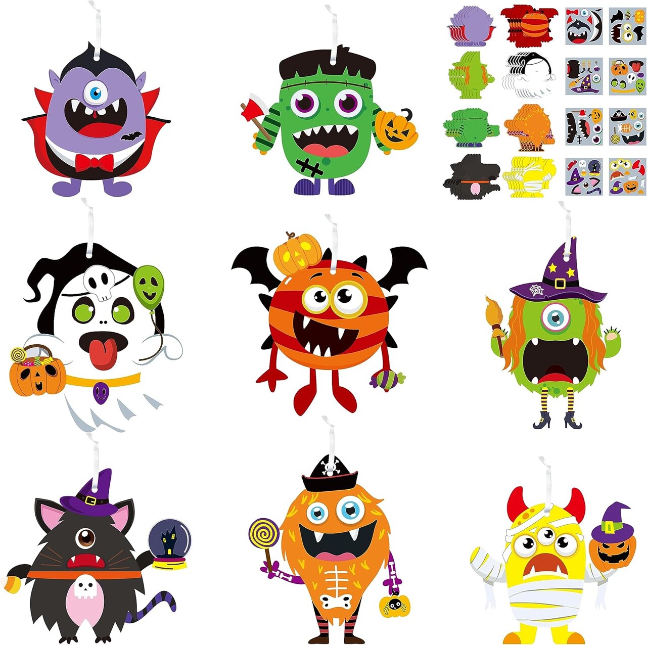 Crafts Kits for Kids, Halloween Hanging Ornaments DIY Make Your Own Monster Set Art, Halloween Handcraft Home Classroom Game Activities Party Favors Tree Decoration